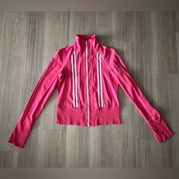 Y2K VTG BEBE Sport Track Jacket Coral Pink Stripe Full Zip Logo Women M USA Gym - Picture 1 of 12